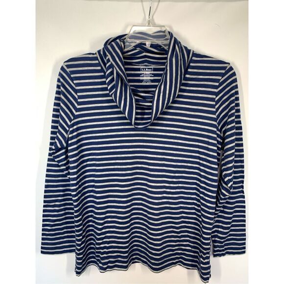L.L. Bean Women's Striped Cowl Neck 3/4 Sleeve Top Blue Gray Size Large - Picture 1 of 7